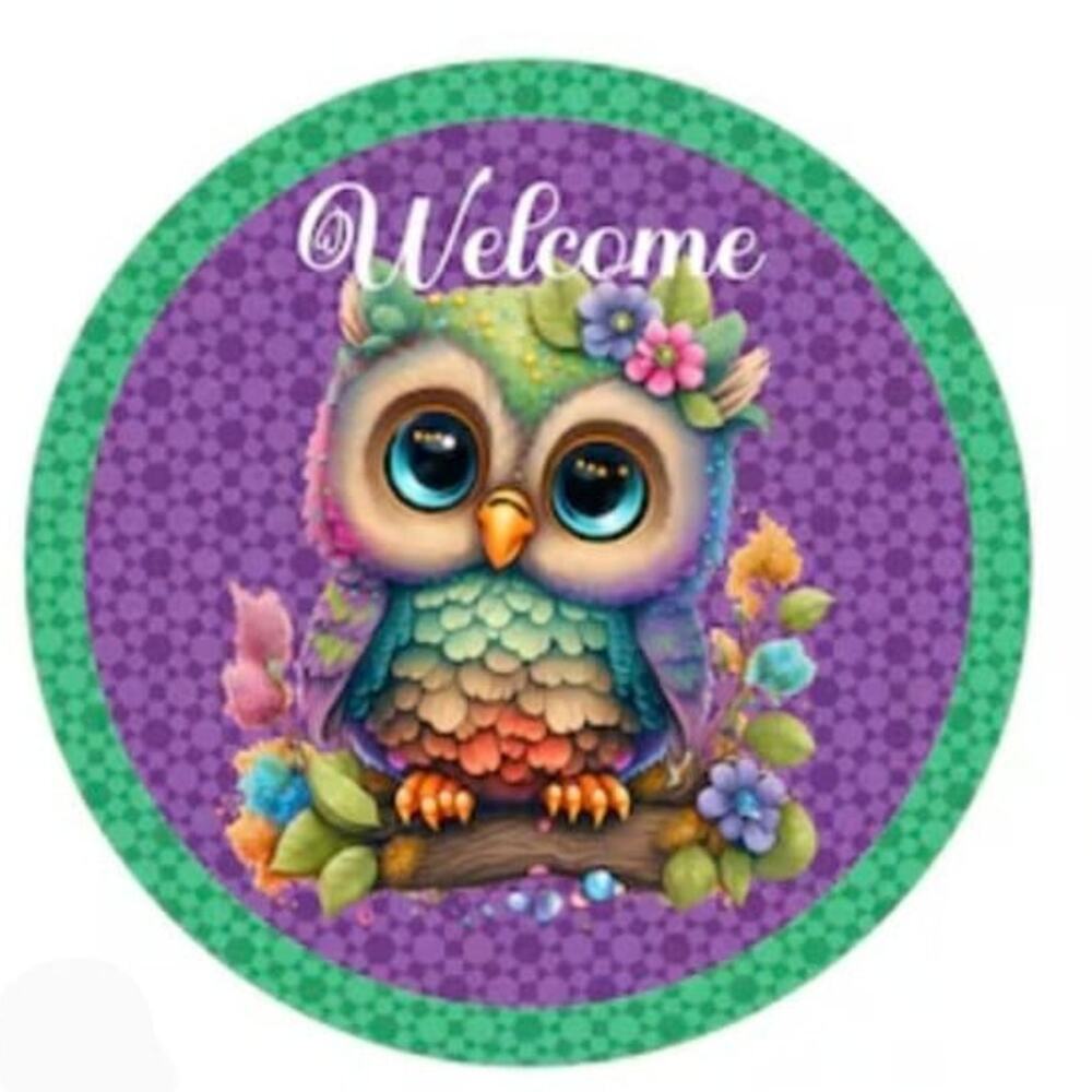 Colorful Owl sign perfect for middle of wreaths. Looks like Lisa Frank flowers